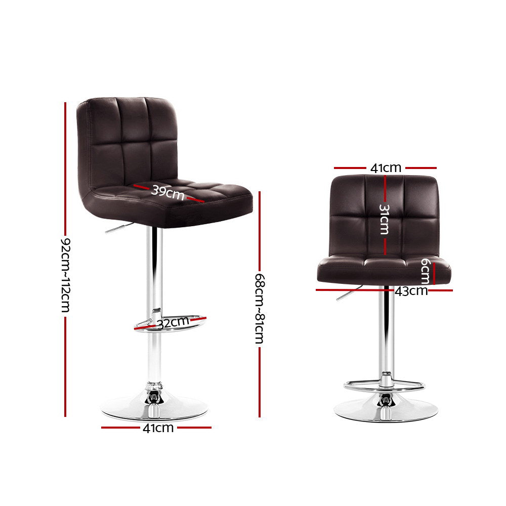Artiss 2x Bar Stools Leather Gas Lift Brown-Furniture > Bar Stools &amp; Chairs-PEROZ Accessories