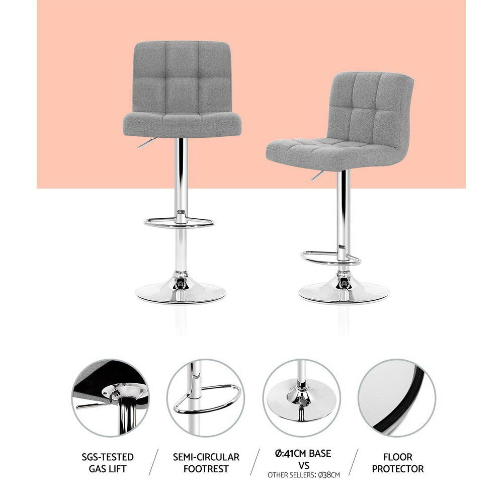 Artiss 2x Bar Stools Fabric Gas Lift Grey-Furniture &gt; Bar Stools &amp; Chairs-PEROZ Accessories
