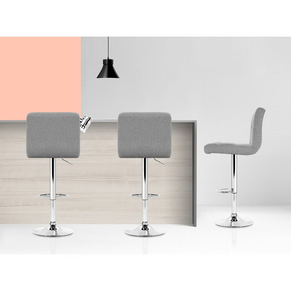 Artiss 2x Bar Stools Fabric Gas Lift Grey-Furniture &gt; Bar Stools &amp; Chairs-PEROZ Accessories
