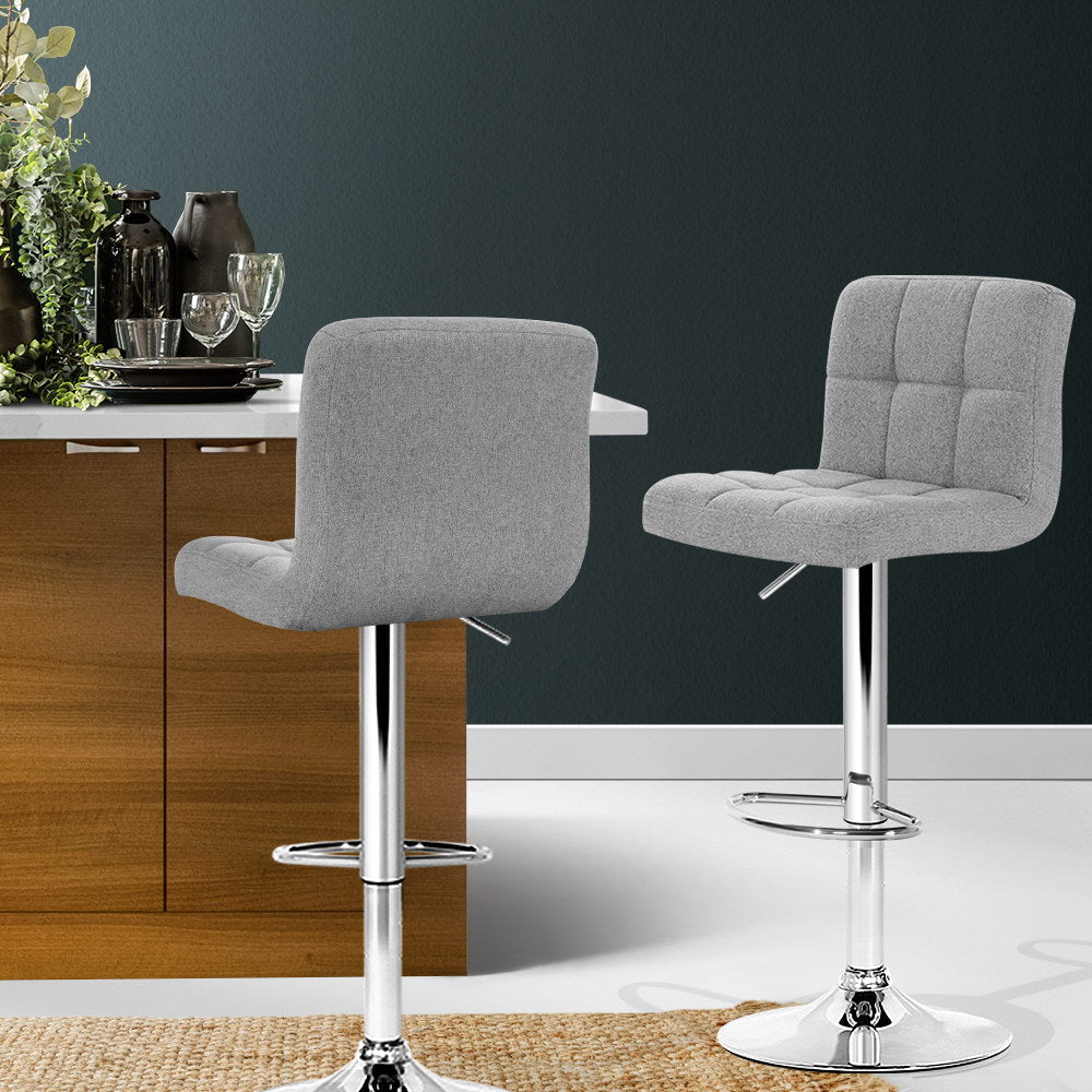 Artiss 2x Bar Stools Fabric Gas Lift Grey-Furniture &gt; Bar Stools &amp; Chairs-PEROZ Accessories