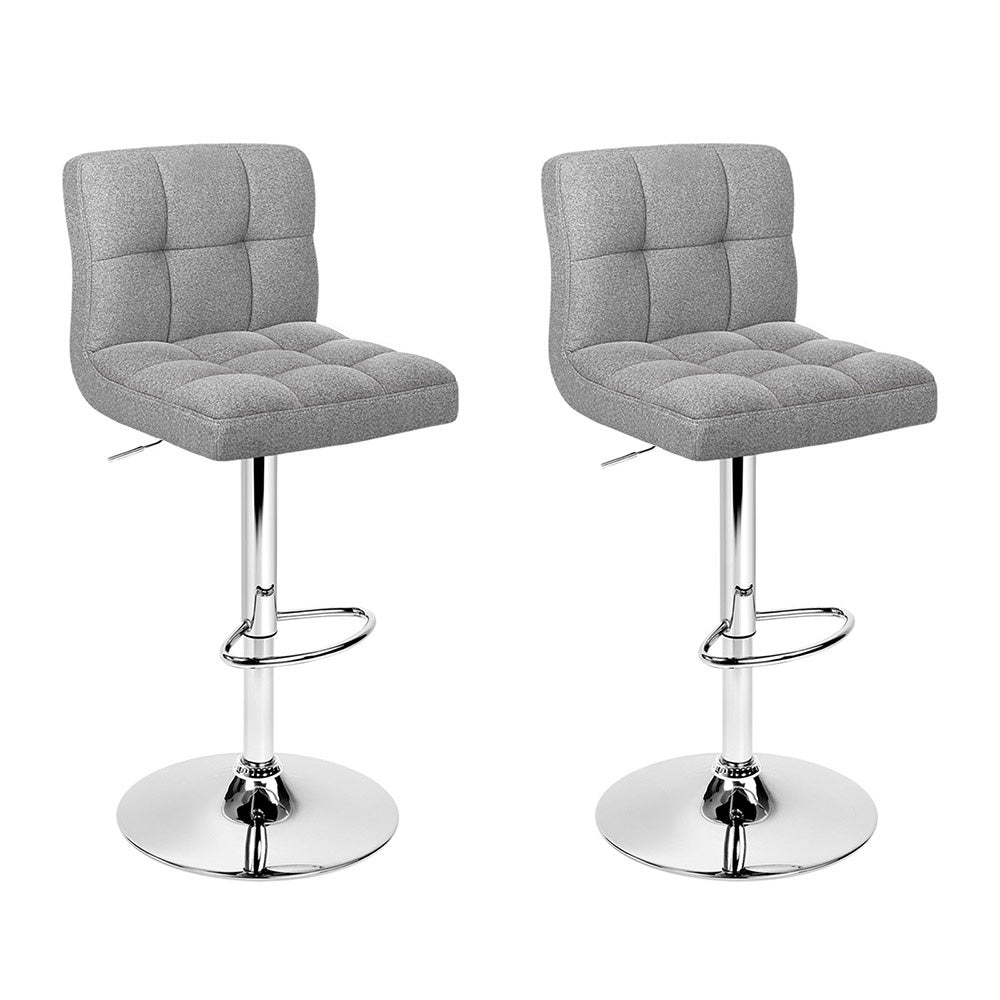 Artiss 2x Bar Stools Fabric Gas Lift Grey-Furniture &gt; Bar Stools &amp; Chairs-PEROZ Accessories