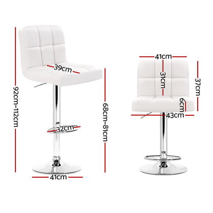 Artiss 2x Bar Stools Leather Gas Lift White-Furniture &gt; Bar Stools &amp; Chairs-PEROZ Accessories