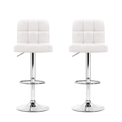 Artiss 2x Bar Stools Leather Gas Lift White-Furniture &gt; Bar Stools &amp; Chairs-PEROZ Accessories