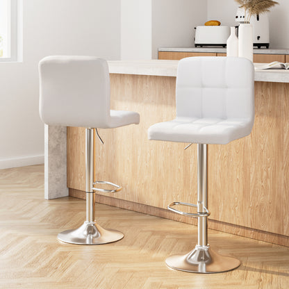 Artiss 2x Bar Stools Leather Gas Lift White-Furniture &gt; Bar Stools &amp; Chairs-PEROZ Accessories