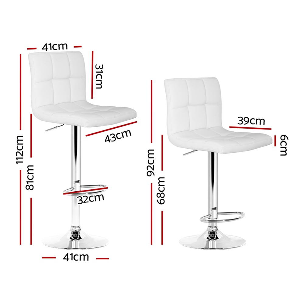 Artiss 4x Bar Stools Leather Gas Lift White-Furniture &gt; Bar Stools &amp; Chairs &gt; Table &amp; Bar Stools-PEROZ Accessories