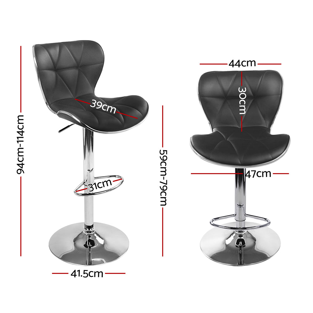 Artiss 2x Bar Stools Gas Lift Leather Seat Black-Furniture &gt; Bar Stools &amp; Chairs-PEROZ Accessories