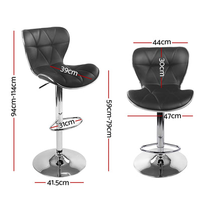 Artiss 2x Bar Stools Gas Lift Leather Seat Black-Furniture &gt; Bar Stools &amp; Chairs-PEROZ Accessories