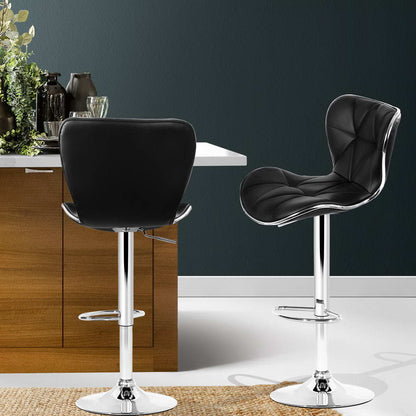 Artiss 2x Bar Stools Gas Lift Leather Seat Black-Furniture &gt; Bar Stools &amp; Chairs-PEROZ Accessories