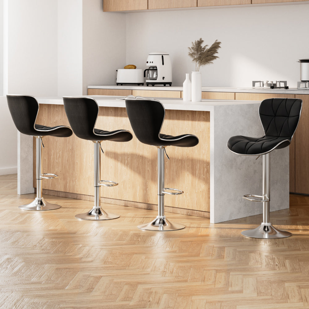 Artiss 4x Bar Stools Gas Lift Leather Seat Black-Furniture &gt; Bar Stools &amp; Chairs-PEROZ Accessories