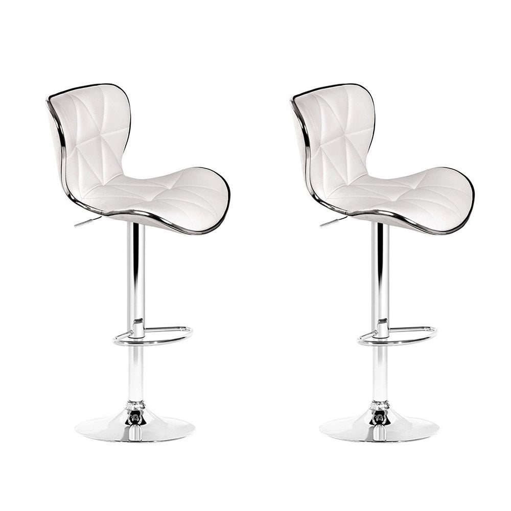 Artiss 2x Bar Stools Gas Lift Leather Seat White-Furniture &gt; Bar Stools &amp; Chairs-PEROZ Accessories