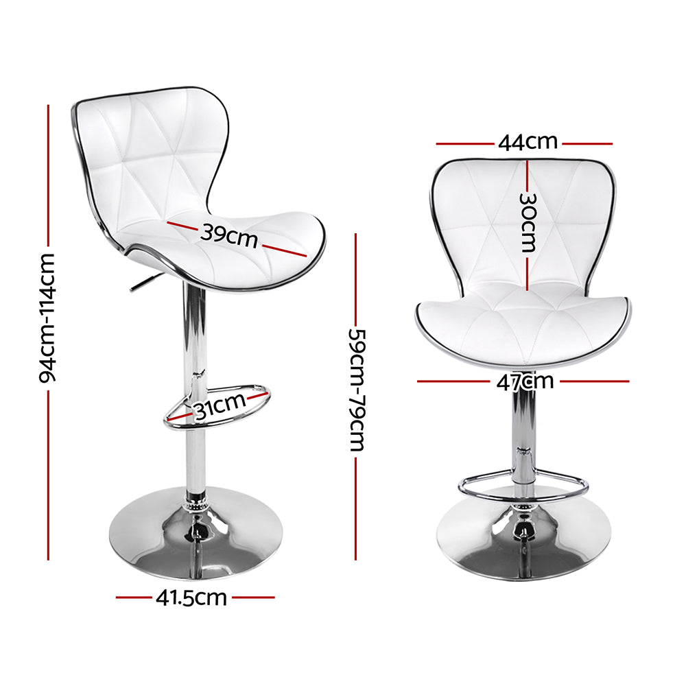 Artiss 2x Bar Stools Gas Lift Leather Seat White-Furniture &gt; Bar Stools &amp; Chairs-PEROZ Accessories