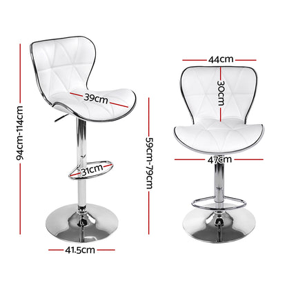 Artiss 2x Bar Stools Gas Lift Leather Seat White-Furniture &gt; Bar Stools &amp; Chairs-PEROZ Accessories