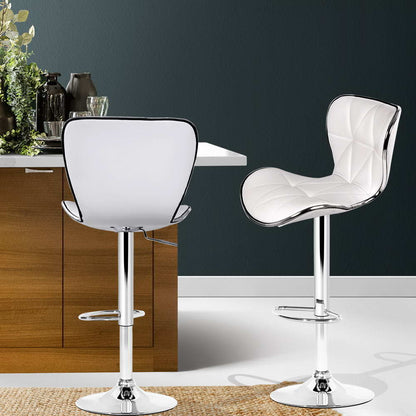 Artiss 2x Bar Stools Gas Lift Leather Seat White-Furniture &gt; Bar Stools &amp; Chairs-PEROZ Accessories