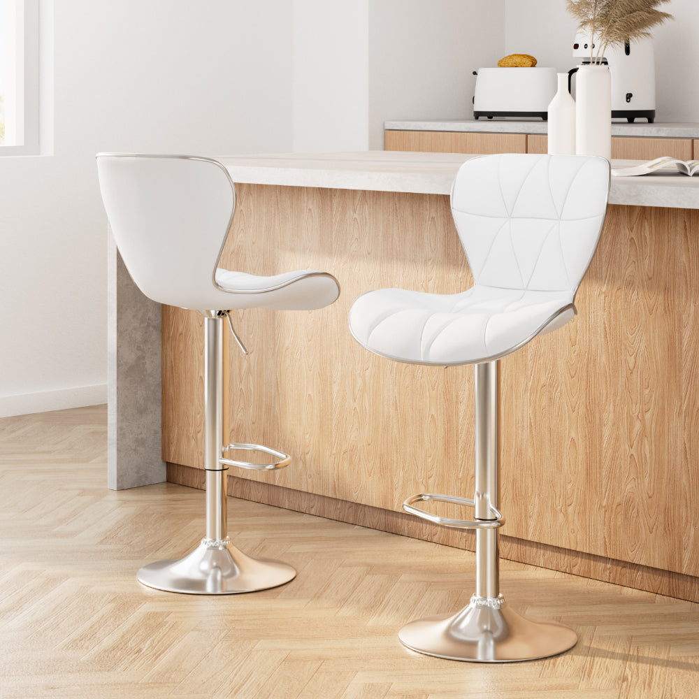 Artiss 2x Bar Stools Gas Lift Leather Seat White-Furniture &gt; Bar Stools &amp; Chairs-PEROZ Accessories