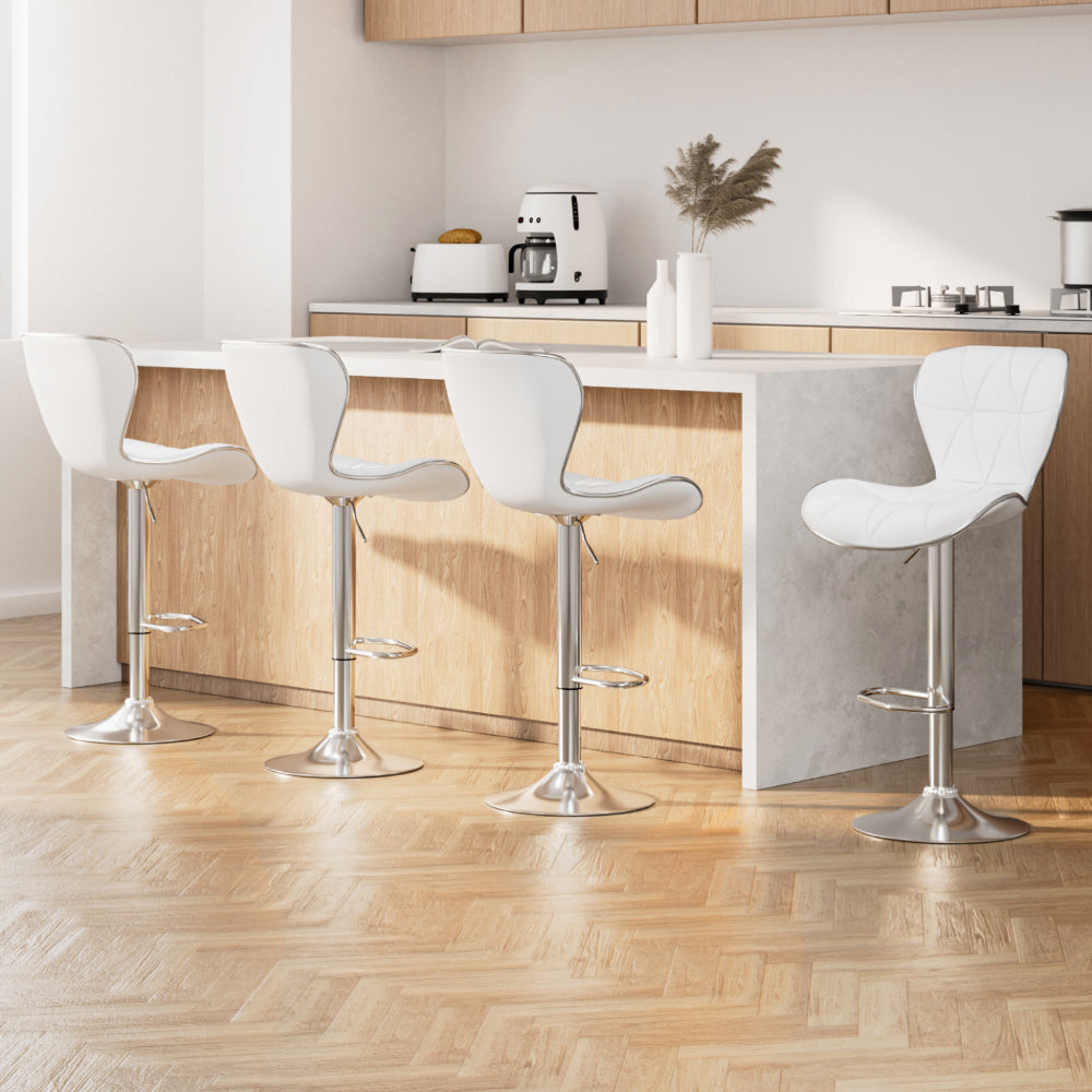 Artiss 4x Bar Stools Gas Lift Leather Seat White-Furniture &gt; Bar Stools &amp; Chairs-PEROZ Accessories