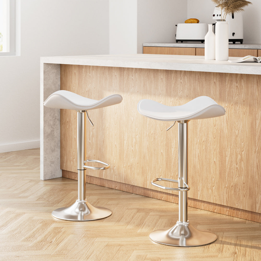 Artiss 2x Bar Stools Leather Gas Lift Chair White-Bar Stools-PEROZ Accessories
