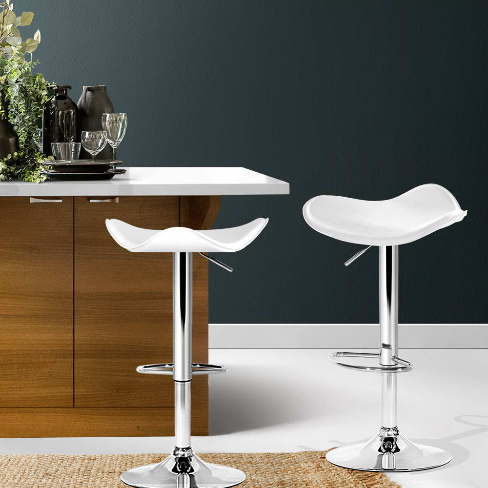 Artiss 2x Bar Stools Leather Gas Lift Chair White-Bar Stools-PEROZ Accessories