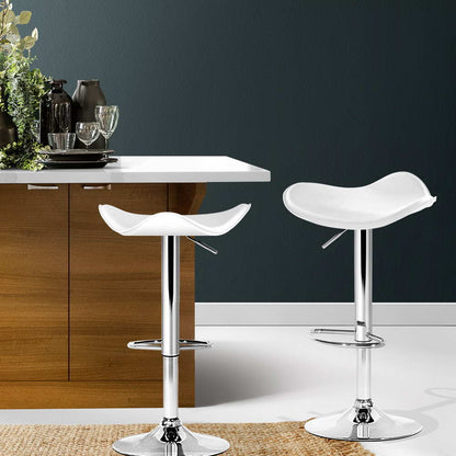 Artiss 2x Bar Stools Leather Gas Lift Chair White-Bar Stools-PEROZ Accessories
