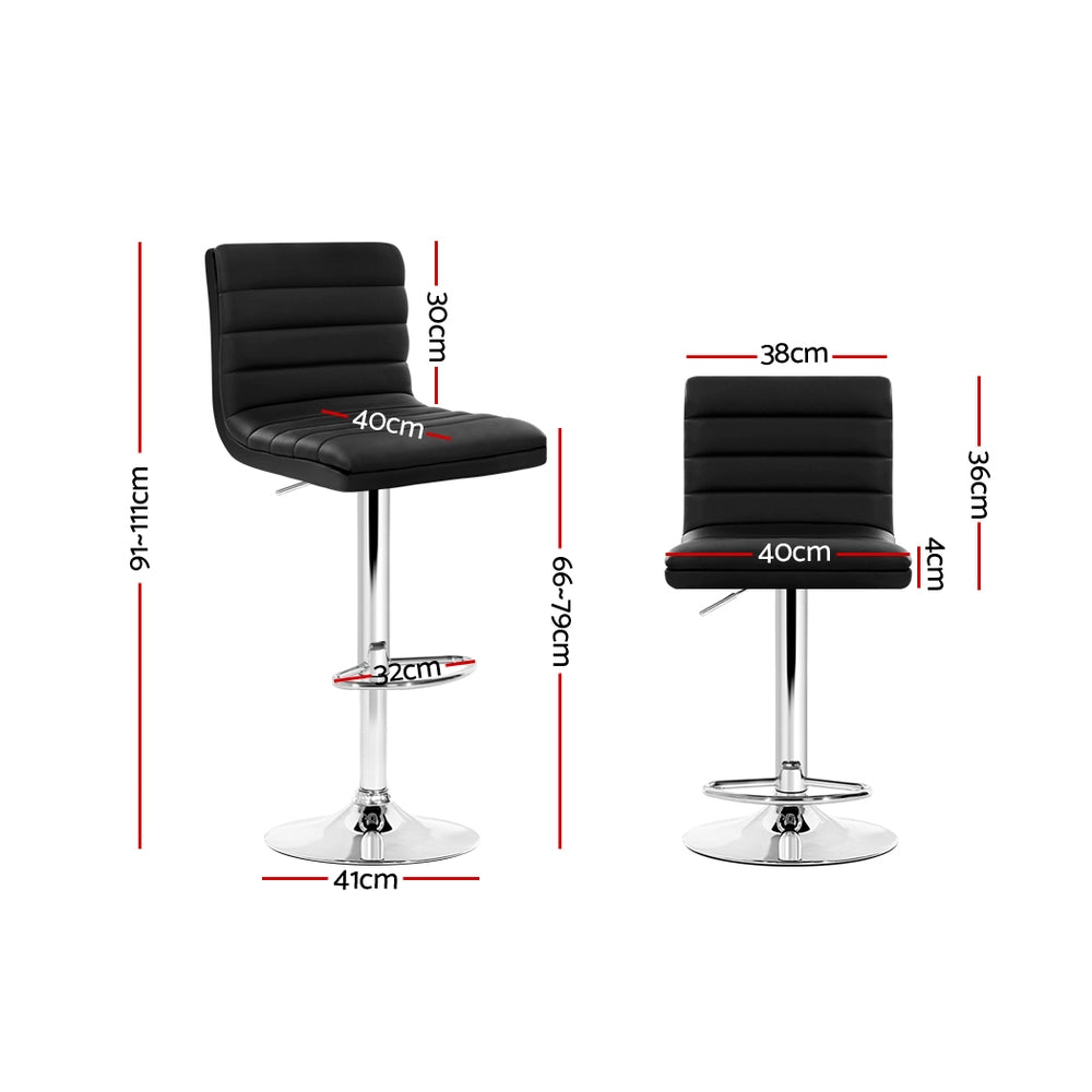 Artiss 2x Bar Stools Padded Leather Gas Lift Black-Bar Stools-PEROZ Accessories