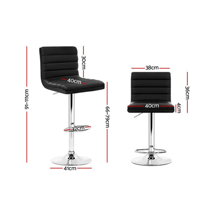 Artiss 2x Bar Stools Padded Leather Gas Lift Black-Bar Stools-PEROZ Accessories