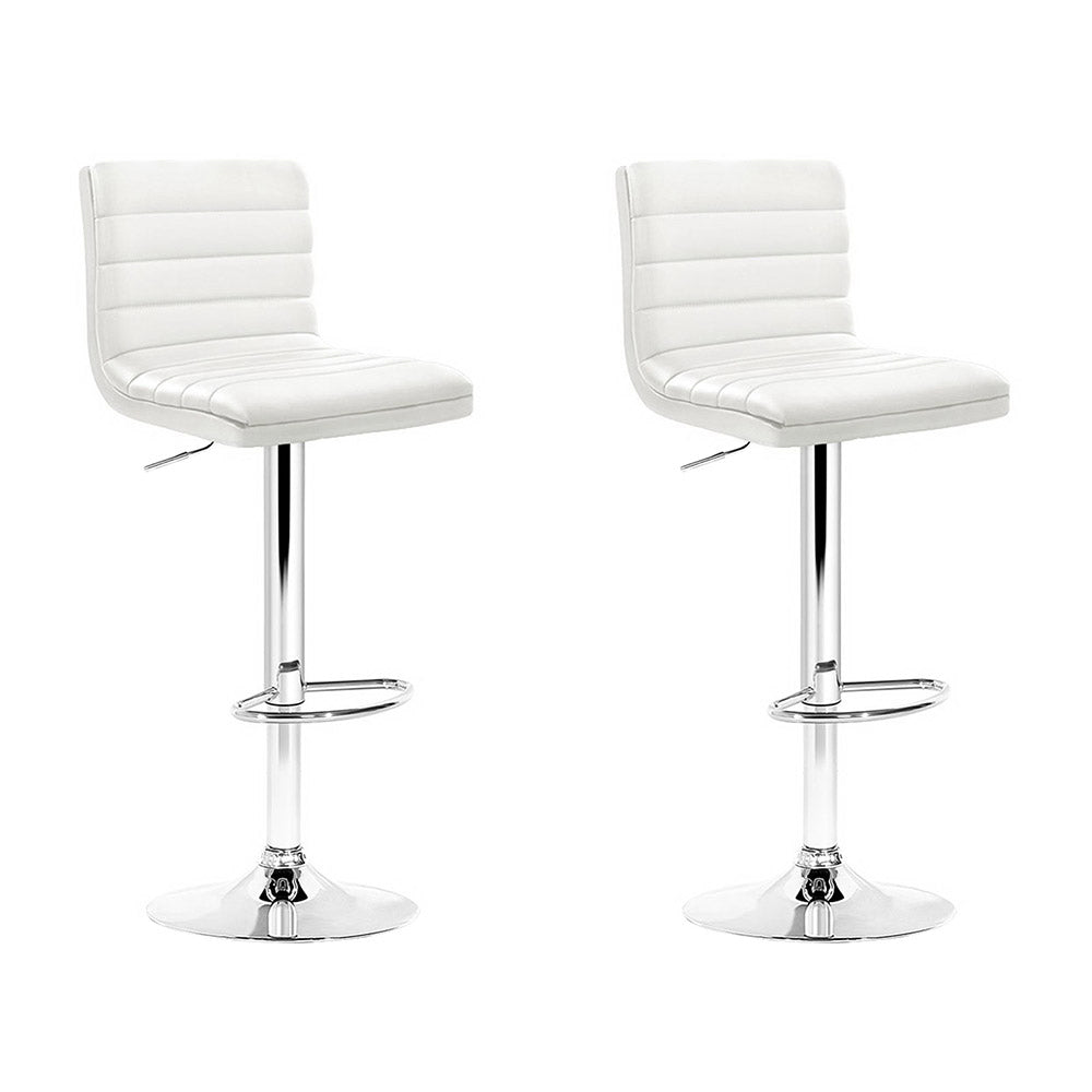 Artiss 2x Bar Stools Padded Leather Gas Lift White-Bar Stools-PEROZ Accessories