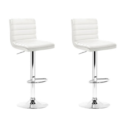 Artiss 2x Bar Stools Padded Leather Gas Lift White-Bar Stools-PEROZ Accessories