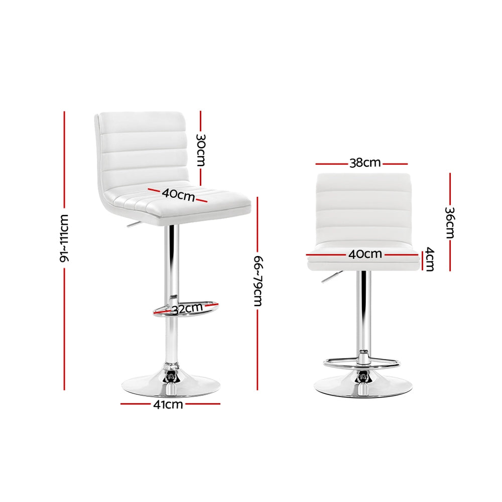 Artiss 2x Bar Stools Padded Leather Gas Lift White-Bar Stools-PEROZ Accessories