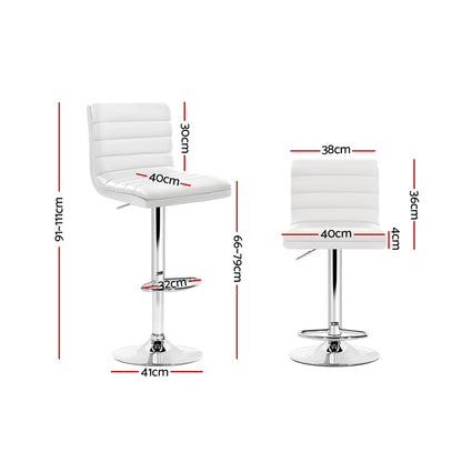 Artiss 2x Bar Stools Padded Leather Gas Lift White-Bar Stools-PEROZ Accessories