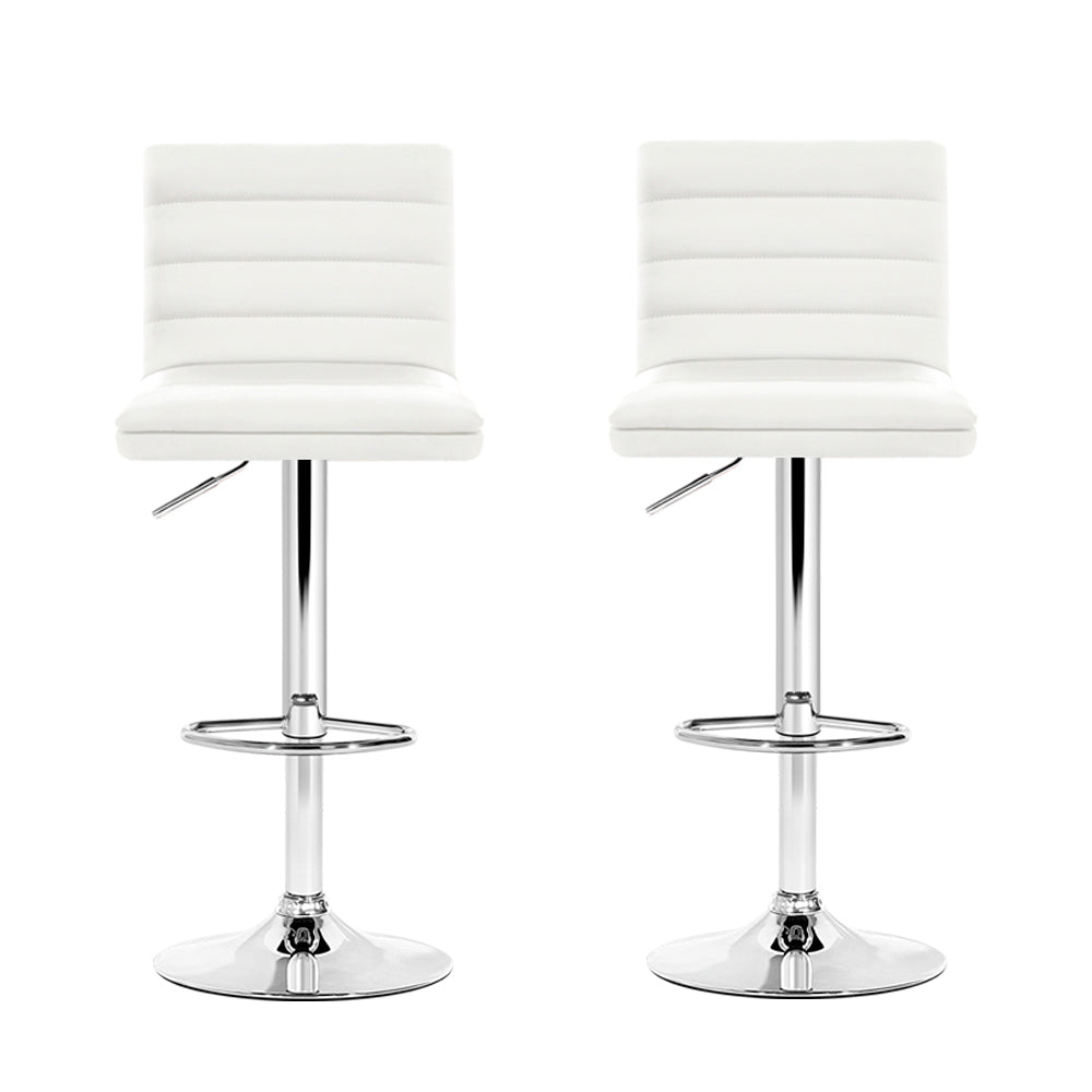 Artiss 2x Bar Stools Padded Leather Gas Lift White-Bar Stools-PEROZ Accessories