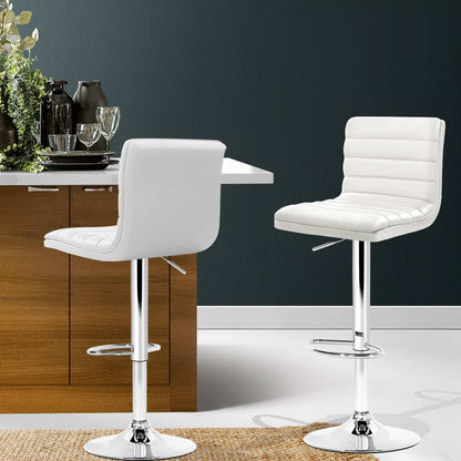 Artiss 2x Bar Stools Padded Leather Gas Lift White-Bar Stools-PEROZ Accessories