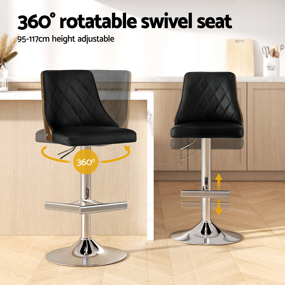 Artiss Bar Stool Bentwood Swivel Adjustable Kitchen Counter Stool Leather Black-Furniture &gt; Bar Stools &amp; Chairs &gt; Table &amp; Bar Stools-PEROZ Accessories
