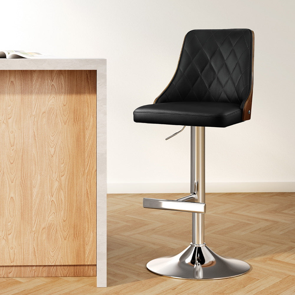 Artiss Bar Stool Bentwood Swivel Adjustable Kitchen Counter Stool Leather Black-Furniture &gt; Bar Stools &amp; Chairs &gt; Table &amp; Bar Stools-PEROZ Accessories