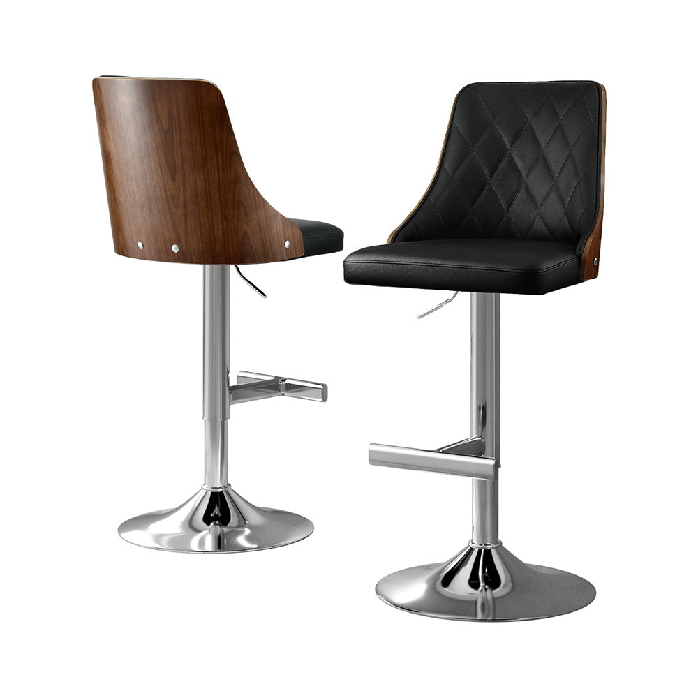 Artiss 2X Bar Stool Wood Swivel Adjustable Kitchen Counter Stool Leather Black-Furniture &gt; Bar Stools &amp; Chairs &gt; Table &amp; Bar Stools-PEROZ Accessories