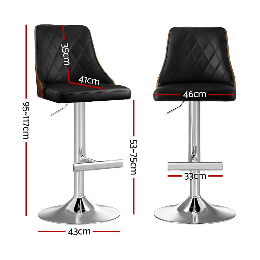 Artiss 2X Bar Stool Wood Swivel Adjustable Kitchen Counter Stool Leather Black-Furniture &gt; Bar Stools &amp; Chairs &gt; Table &amp; Bar Stools-PEROZ Accessories