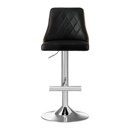 Artiss 2X Bar Stool Wood Swivel Adjustable Kitchen Counter Stool Leather Black-Furniture &gt; Bar Stools &amp; Chairs &gt; Table &amp; Bar Stools-PEROZ Accessories