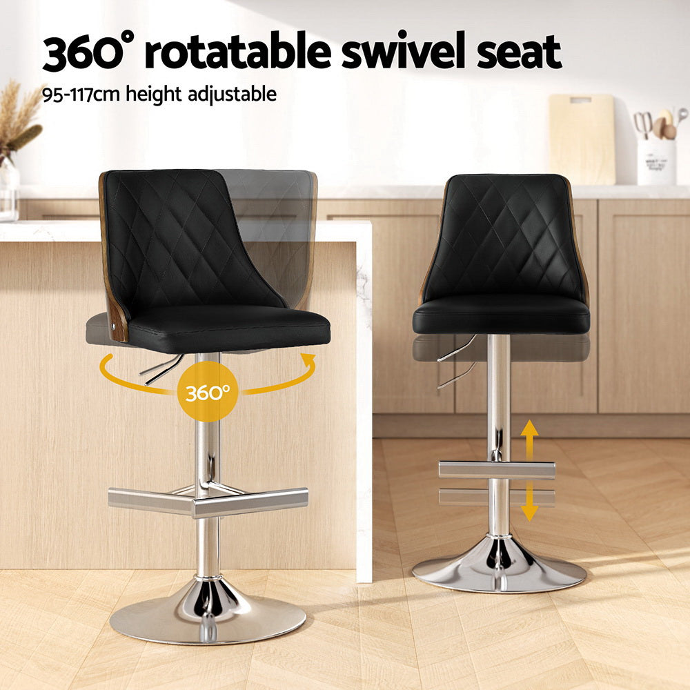 Artiss 2X Bar Stool Wood Swivel Adjustable Kitchen Counter Stool Leather Black-Furniture &gt; Bar Stools &amp; Chairs &gt; Table &amp; Bar Stools-PEROZ Accessories