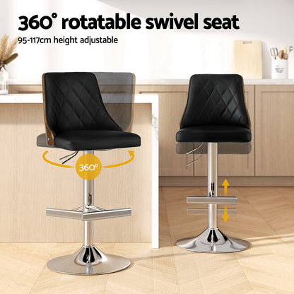 Artiss 2X Bar Stool Wood Swivel Adjustable Kitchen Counter Stool Leather Black-Furniture &gt; Bar Stools &amp; Chairs &gt; Table &amp; Bar Stools-PEROZ Accessories