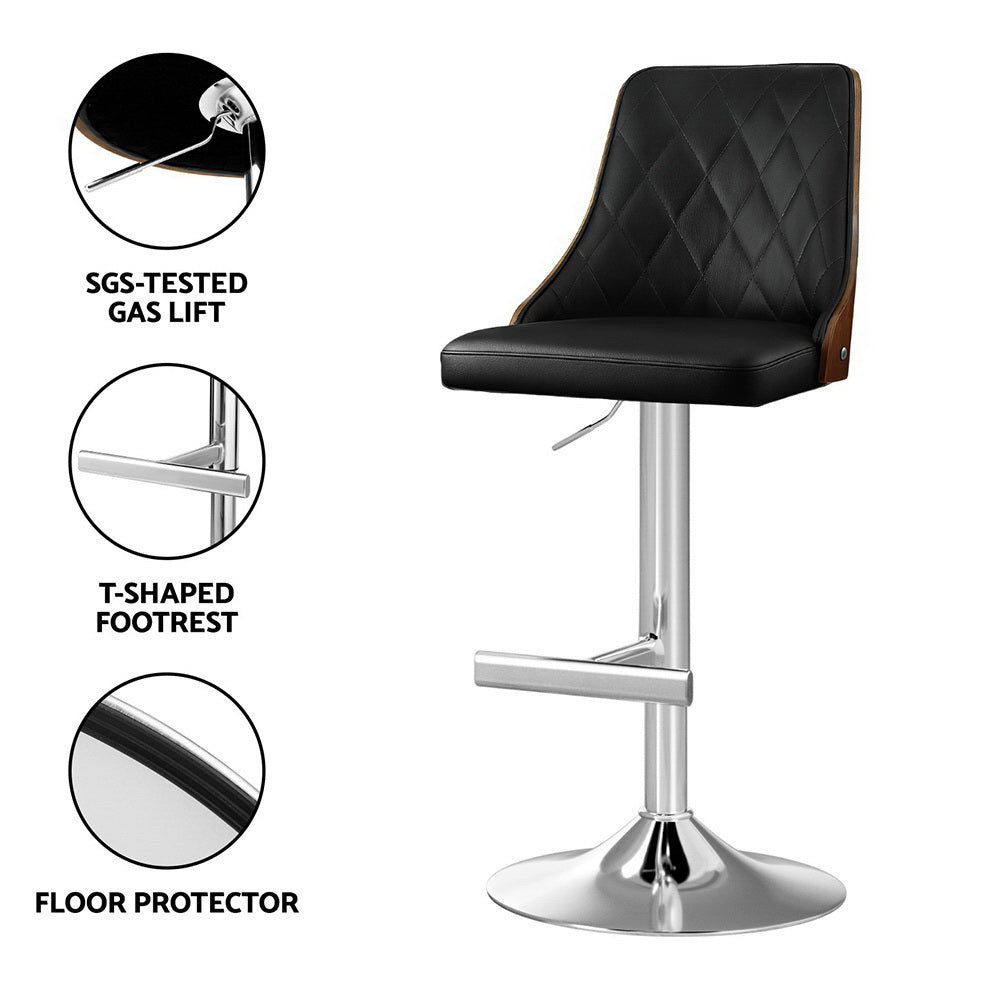 Artiss 2X Bar Stool Wood Swivel Adjustable Kitchen Counter Stool Leather Black-Furniture &gt; Bar Stools &amp; Chairs &gt; Table &amp; Bar Stools-PEROZ Accessories