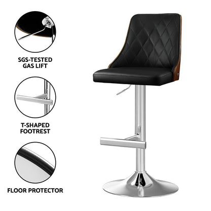 Artiss 2X Bar Stool Wood Swivel Adjustable Kitchen Counter Stool Leather Black-Furniture &gt; Bar Stools &amp; Chairs &gt; Table &amp; Bar Stools-PEROZ Accessories