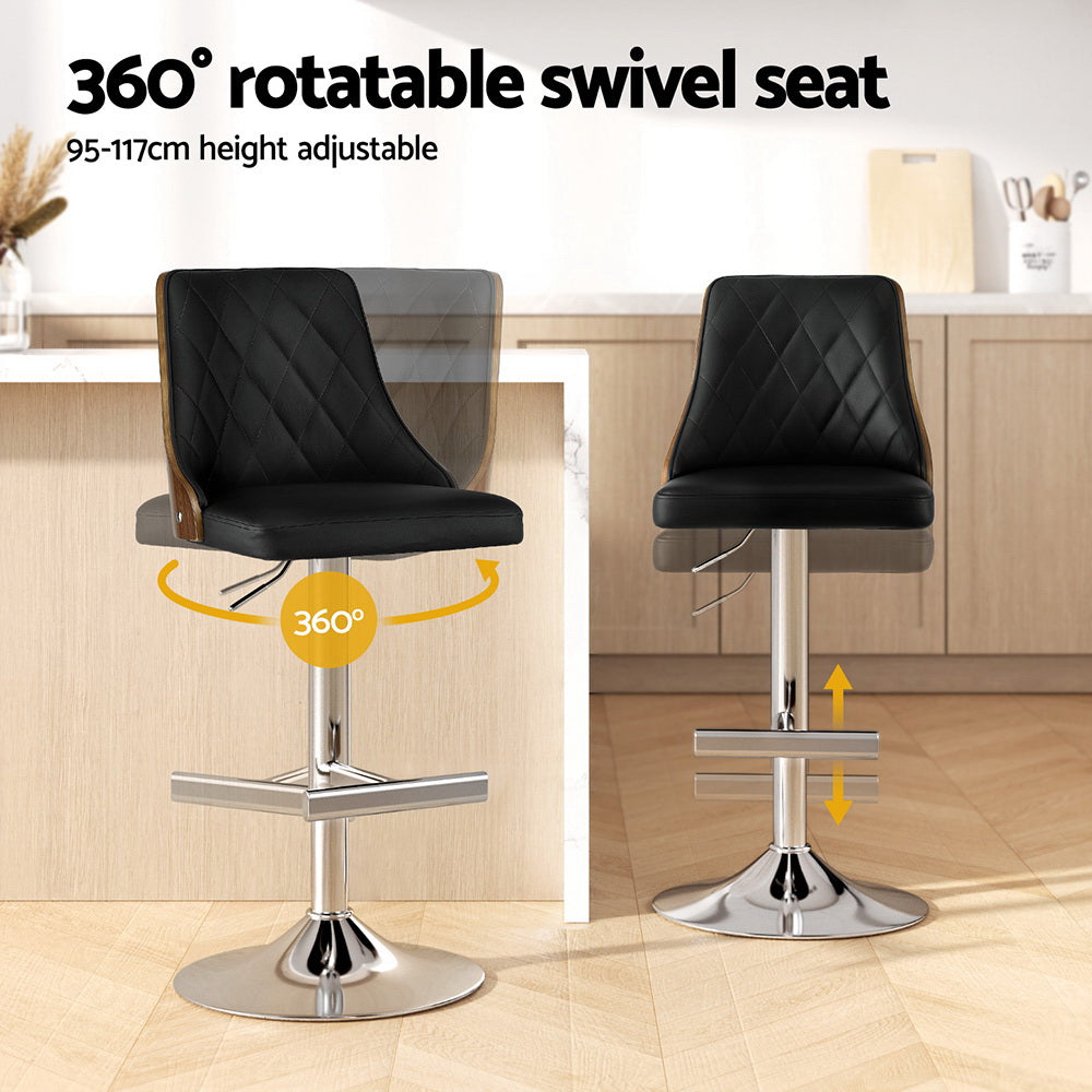 Artiss 4X Bar Stool Wood Swivel Adjustable Kitchen Counter Stool Leather Black-Furniture &gt; Bar Stools &amp; Chairs &gt; Table &amp; Bar Stools-PEROZ Accessories