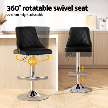 Artiss 4X Bar Stool Wood Swivel Adjustable Kitchen Counter Stool Leather Black-Furniture &gt; Bar Stools &amp; Chairs &gt; Table &amp; Bar Stools-PEROZ Accessories