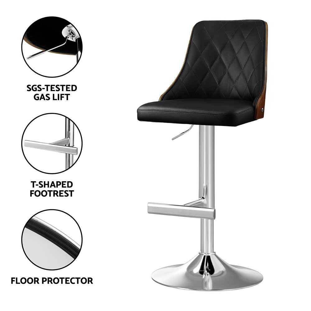 Artiss 4X Bar Stool Wood Swivel Adjustable Kitchen Counter Stool Leather Black-Furniture &gt; Bar Stools &amp; Chairs &gt; Table &amp; Bar Stools-PEROZ Accessories