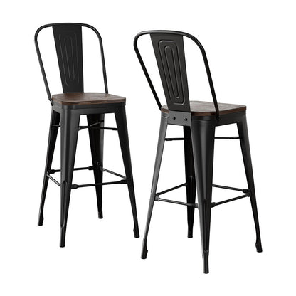 2x Artiss Metal Bar Stools Wooden Seat Retro Counter Stool-Furniture &gt; Bar Stools &amp; Chairs &gt; Table &amp; Bar Stools-PEROZ Accessories