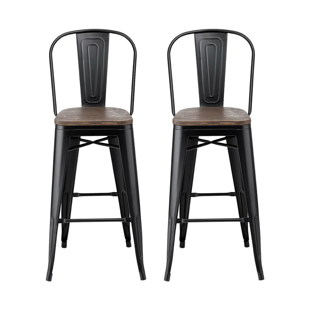 2x Artiss Metal Bar Stools Wooden Seat Retro Counter Stool-Furniture &gt; Bar Stools &amp; Chairs &gt; Table &amp; Bar Stools-PEROZ Accessories