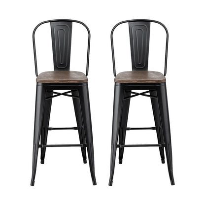 2x Artiss Metal Bar Stools Wooden Seat Retro Counter Stool-Furniture &gt; Bar Stools &amp; Chairs &gt; Table &amp; Bar Stools-PEROZ Accessories