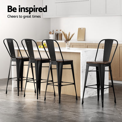 2x Artiss Metal Bar Stools Wooden Seat Retro Counter Stool-Furniture &gt; Bar Stools &amp; Chairs &gt; Table &amp; Bar Stools-PEROZ Accessories