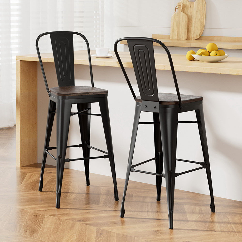 2x Artiss Metal Bar Stools Wooden Seat Retro Counter Stool-Furniture &gt; Bar Stools &amp; Chairs &gt; Table &amp; Bar Stools-PEROZ Accessories