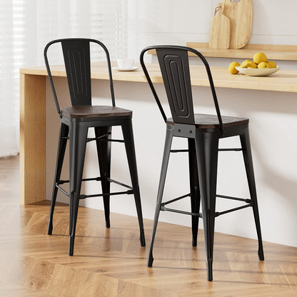 2x Artiss Metal Bar Stools Wooden Seat Retro Counter Stool-Furniture &gt; Bar Stools &amp; Chairs &gt; Table &amp; Bar Stools-PEROZ Accessories