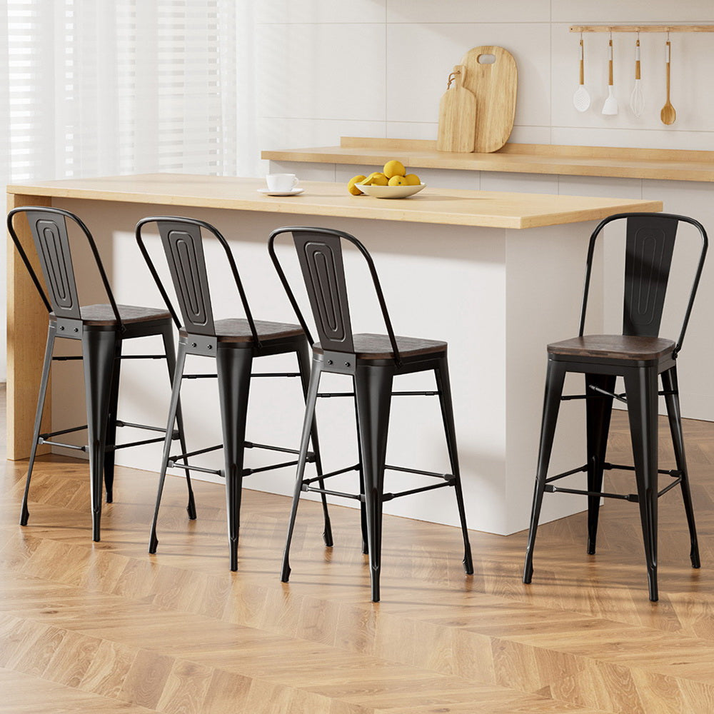 4x Artiss Metal Bar Stools Wooden Seat Retro Counter Stool-Furniture &gt; Bar Stools &amp; Chairs &gt; Table &amp; Bar Stools-PEROZ Accessories
