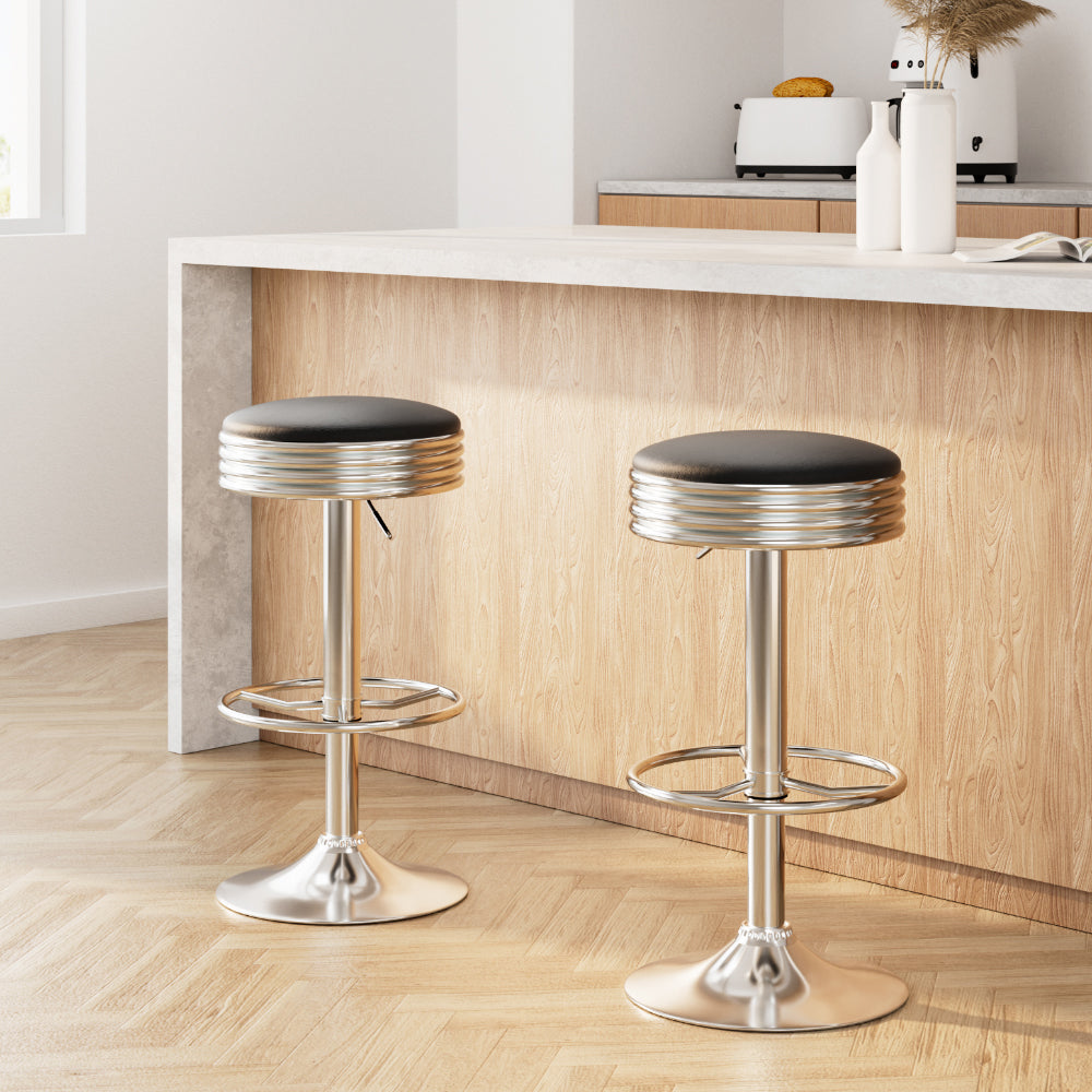 Artiss Set of 2 Backless PU Leather Bar Stools - Black and Chrome-Furniture &gt; Bar Stools &amp; Chairs-PEROZ Accessories